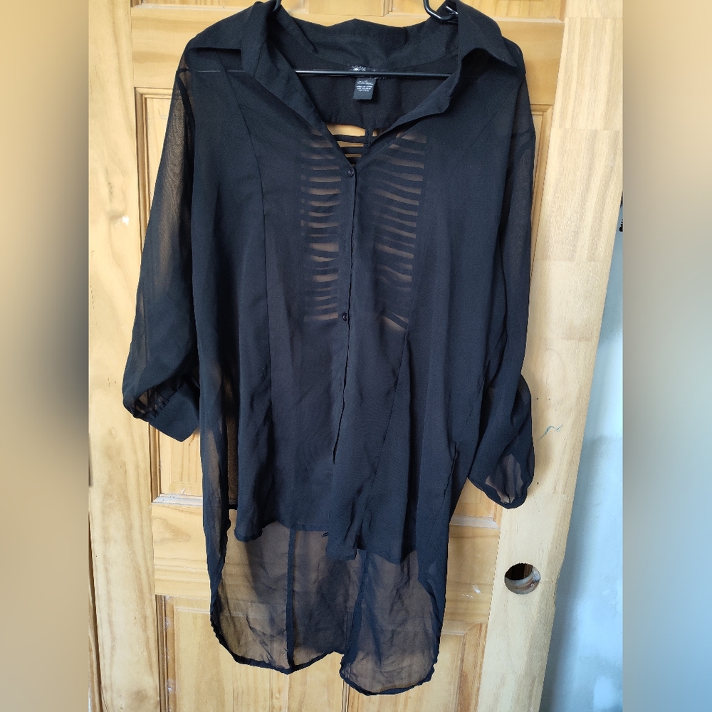 Black sheer Button down blouse  (5 buttons)